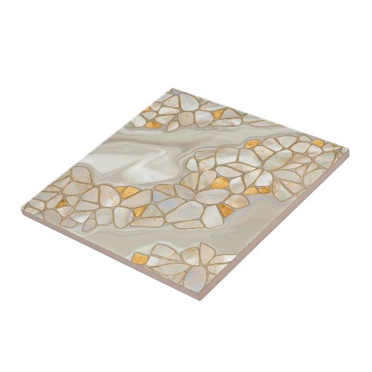 真珠と金ゴールド細胞の抽象芸術の母 タイル (側面)