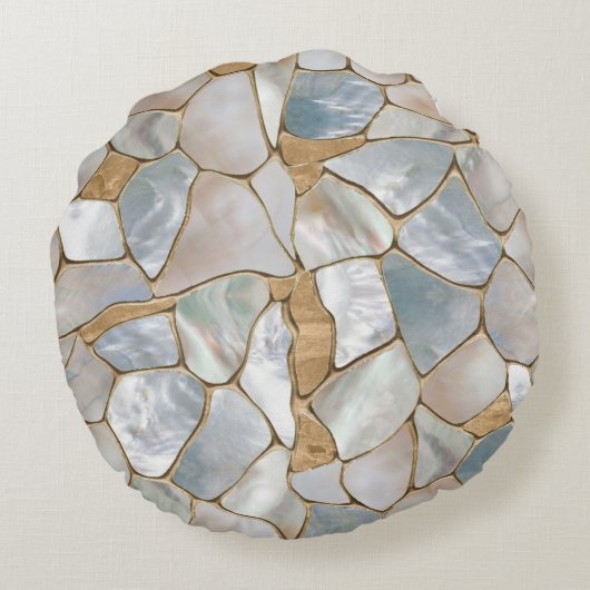 真珠と金ゴールド細胞の抽象芸術の母 ラウンドクッション (裏面)