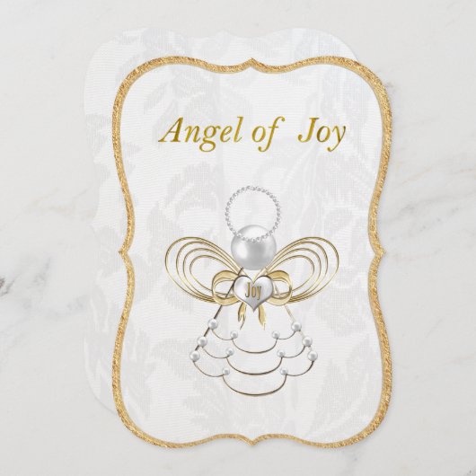 真珠と金ゴールド – 金属性のクリスマスエンジェル・オブ・ジョイ シーズンカード (正面/裏面)