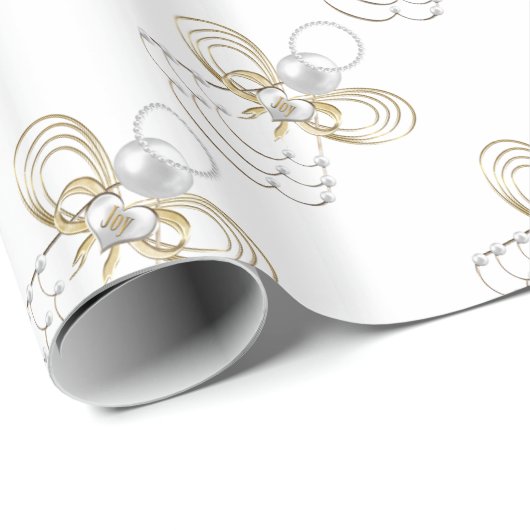 真珠と金ゴールド – 金属性のクリスマスエンジェル・オブ・ジョイ ラッピングペーパー (ロールコーナー)