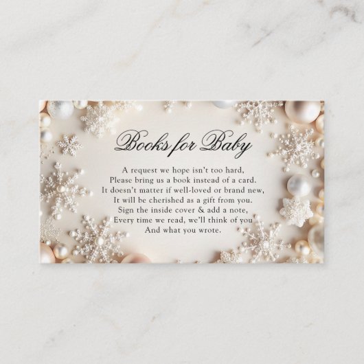 真珠と雪片の赤ちゃんシャワーベビー エンクロージャーカード (正面)