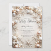 真珠と雪片ベビーシャワー 招待状 (正面)