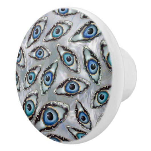 真珠に付いた悪い眼のパターンの地球と結晶 セラミックノブ (右)