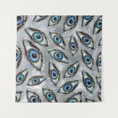 真珠に付いた悪い眼のパターンの地球と結晶 タペストリー (正面(横))