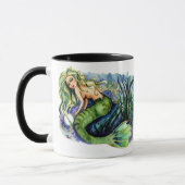 真珠のかわいらしい緑の人魚のマグ マグカップ (左)