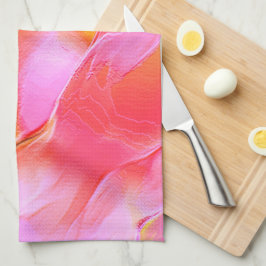 真珠のようなピンクとオレンジの磨かれた岩 キッチンタオル
