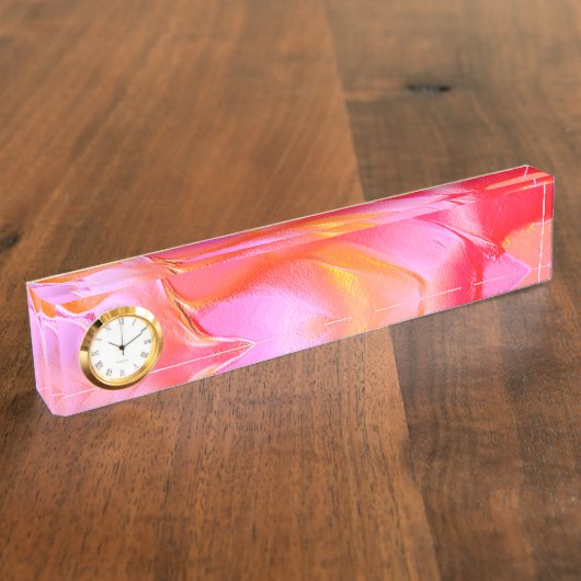 真珠のようなピンクとオレンジの磨かれた岩 デスクネームプレート (側面)