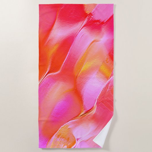 真珠のようなピンクとオレンジの磨かれた岩 ビーチタオル (正面)