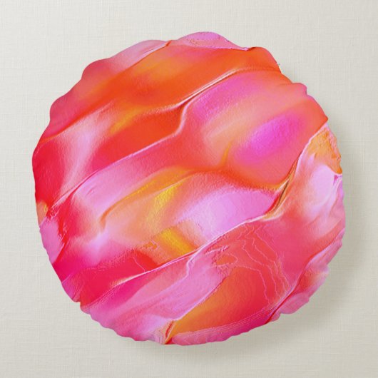 真珠のようなピンクとオレンジの磨かれた岩 ラウンドクッション (裏面)