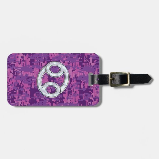真珠のような癌の〔占星術の〕十二宮図サインオンデジタル迷彩柄 ラゲッジタグ (正面横)