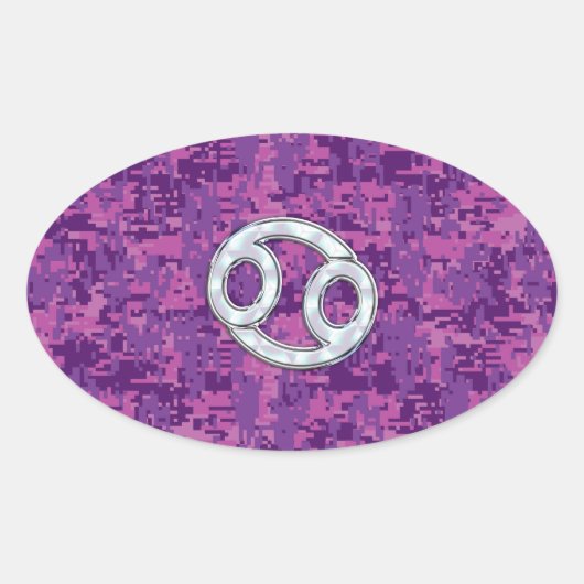 真珠のような癌の〔占星術の〕十二宮図サインオンデジタル迷彩柄 楕円形シール (正面)