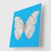 真珠のような白い蝶 スクエア壁時計 (傾斜)