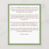 真珠のように待つテディ緑のベビーシャワーサンキューカード (裏面)