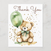 真珠のように待つテディ緑のベビーシャワーサンキューカード (正面)