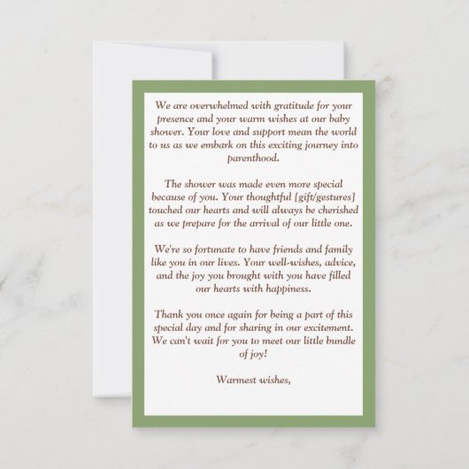 真珠のように待つテディ緑のベビーシャワーサンキューカード 招待状 (裏面)