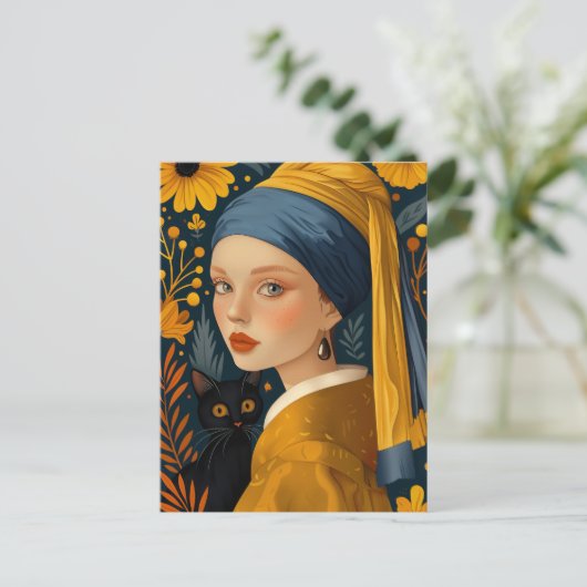 真珠のイヤリングと純粋友人を持つ女の子 ポストカード (スタンド正面)