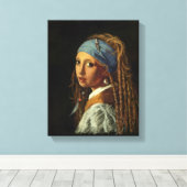 真珠のイヤリングのパロディを持つ女の子 キャンバスプリント (インサイチュ (ウッドフロア))