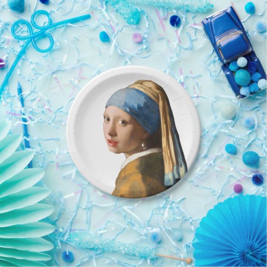 真珠のイヤリングのポートレートの絵画の女の子 ペーパープレート (パーティー)