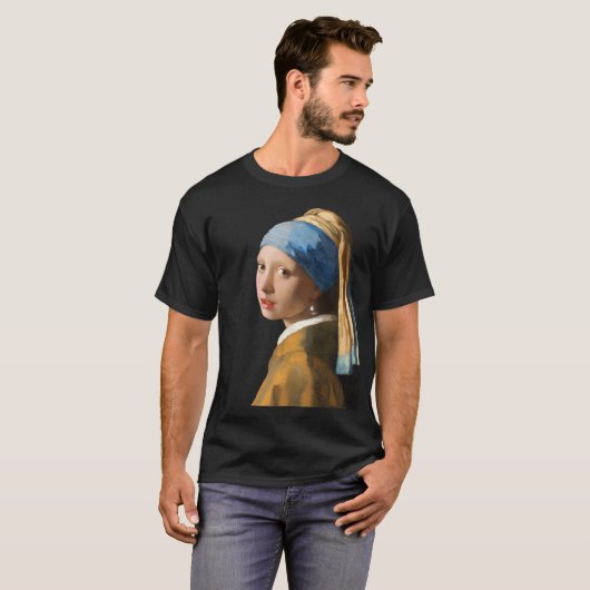 真珠のイヤリングのポートレートの絵画の女の子 Tシャツ (正面フル)