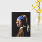 真珠のイヤリングのメッセージカードを持つ女の子 カード (黄色い花)