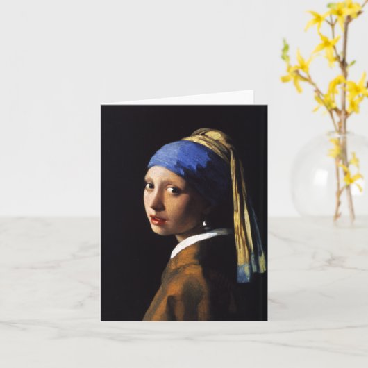 真珠のイヤリングのメッセージカードを持つ女の子 カード (黄色い花)