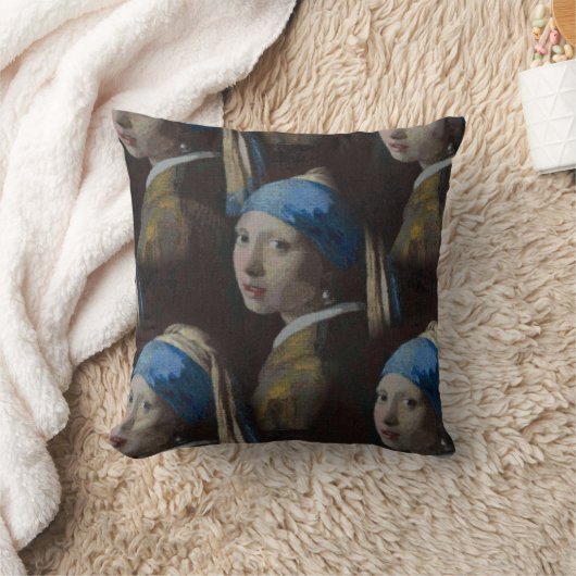 真珠のイヤリングのレプリカクラシックを持つ絵を描女の子 クッション (ブランケット)