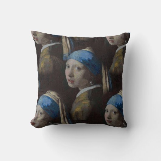 真珠のイヤリングのレプリカクラシックを持つ絵を描女の子 クッション (正面)