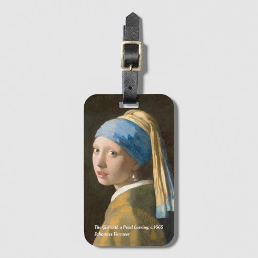 真珠のイヤリングの荷物タグを持つ女の子 ラゲッジタグ (正面縦)