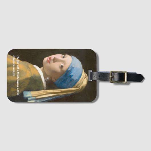 真珠のイヤリングの荷物タグを持つ女の子 ラゲッジタグ (正面横)