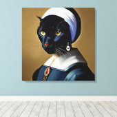 真珠のイヤリングの黒猫 キャンバスプリント (インサイチュ (ウッドフロア))