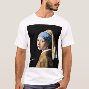 真珠のイヤリングのTシャツの芸術のワイシャツを持つ女の子 Tシャツ