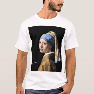 真珠のイヤリングのTシャツの芸術のワイシャツを持つ女の子 Tシャツ
