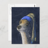 真珠のイヤリングを付けた犬 ポストカード (正面/裏面)