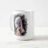 真珠のイヤリングを持つサイバーガール コーヒーマグカップ (正面左)