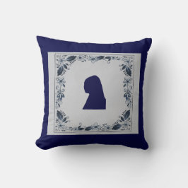 真珠のイヤリングを持つデルフトブルータイルガール クッション