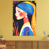 真珠のイヤリングを持つ女の子の鮮やかなフォビストのビジョン キャンバスプリント (インサイチュ (リビング))