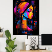 真珠のイヤリングを持つ女の子はネオンを再解釈 ポスター (ホームオフィス)