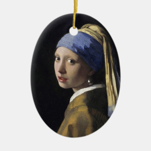 真珠のイヤリングを持つ女の子 セラミックオーナメント (正面)
