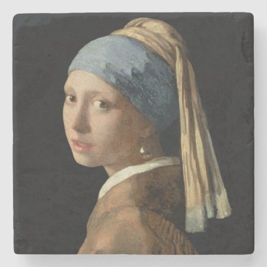 真珠のイヤリングを持つ女の子、c.1665-6 (キャンバスの油 ストーンコースター (正面)
