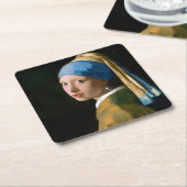 真珠のイヤリングを持つ女の子, Johannes Vermeer, 1665 スクエアペーパーコースター (アングル)
