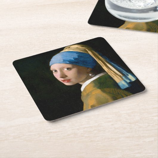 真珠のイヤリングを持つ女の子, Johannes Vermeer, 1665 スクエアペーパーコースター (アングル)