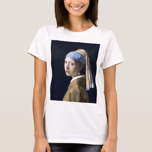 真珠のイヤリングを持つ女の子 Tシャツ (正面)
