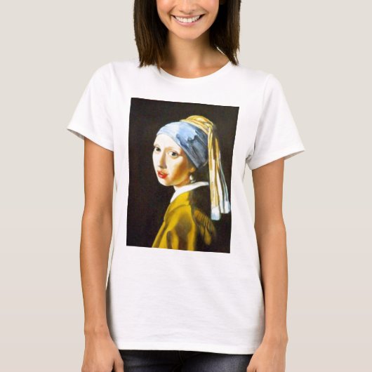 真珠のイヤリングを持つ女の子 Tシャツ (正面)