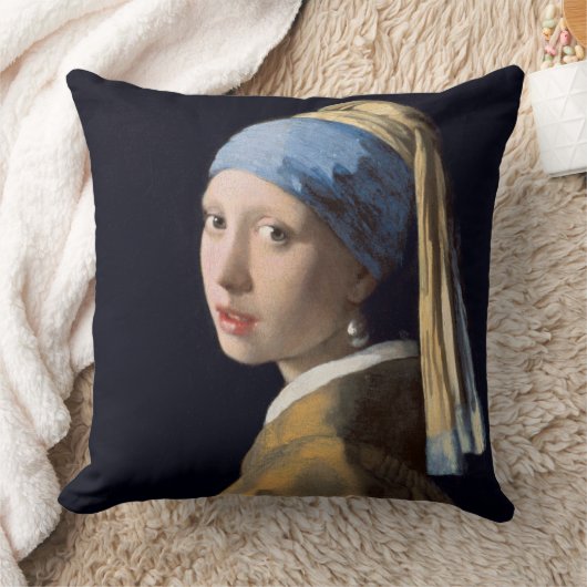 真珠のイヤリングを持つ少女 クッション (ブランケット)