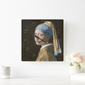 真珠のイヤリングを持つ少女 スクエア壁時計 (ホーム)