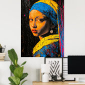 真珠のイヤリングを持つ表現主義の女の子 – アーはっきりしたト ポスター (ホームオフィス)