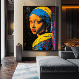 真珠のイヤリングを持つ表現主義の女の子 – アーはっきりしたト ポスター