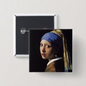 真珠のイヤリングボタンを持つ女の子 缶バッジ (正面&裏面)