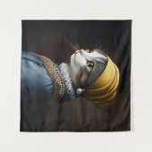 真珠のイヤリング付き猫 タペストリー (正面(横))