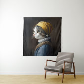 真珠のイヤリング付き猫 タペストリー (インサイチュ)